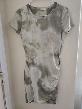 La Miel Sage Tie Dye Ruched T-Shirt Mini Dress S